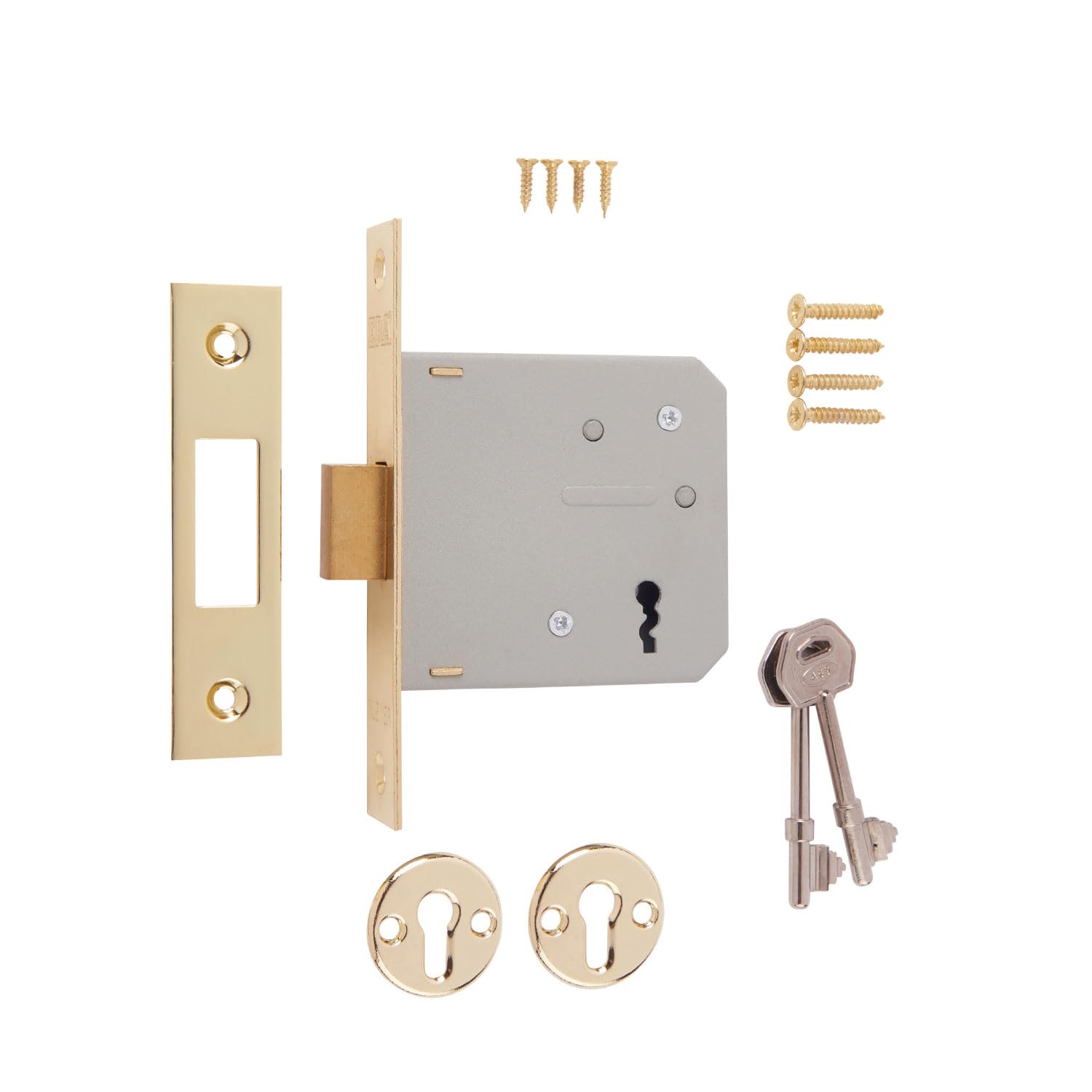 3 Lever Deadbolt Mortice Door Lock – High Security Lock with Keys – Suitable for Wooden Internal & External Doors – Easy to Install (Brass Effect - Boxed, 3" (76mm))