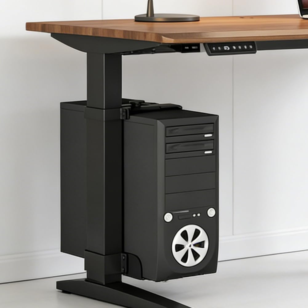 Supporto per PC sotto scrivania, supporto per gambe da scrivania senza foratura, portata 18 kg, alloggiamento del computer regolabile, supporto per computer (per gambe del tavolo 65 x 45 mm) (nero)