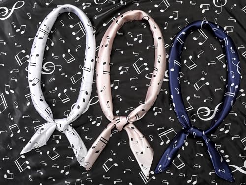 Women Satin Square Scarves, Musical Note Printed 35"x35" Large Silky Neck Scarf Neckerchief Head Wrap Bandanas 6