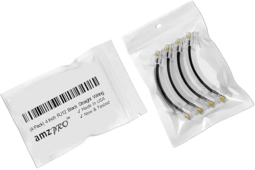 Miniatura 10 de AmzDeals Paquete de 2 cables rectos RJ12 6P6C de tamaño personalizado, cable de línea de datos y voz de grado profesional, fabricado en Estados