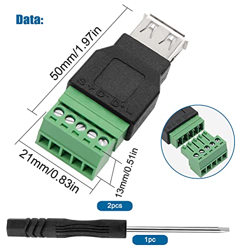 VooGenzek 2 PCS USB 2.0 Type A Female to 5 Pin Female Bolt Screw, USB Screw Terminal Block Connector - Image 2