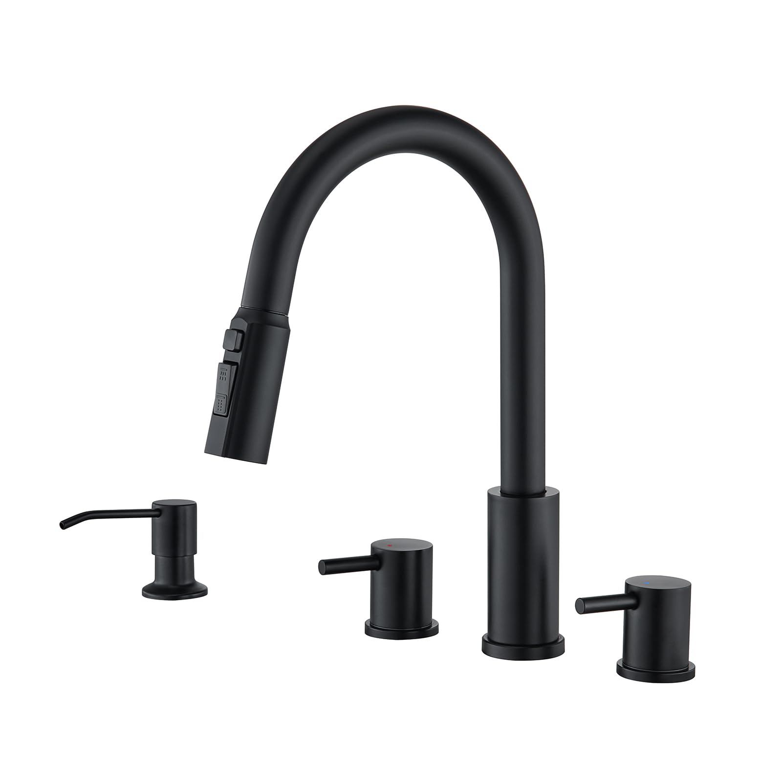 TohlarBlack Kitchen Faucet with Pull Down Sprayer Stainless Steel Kitchen Faucets 3 Modes High Arc Modern Kitchen Sink Faucet 3 or 4 Holes Dual Handel Kitchen Tap for Sink, RV, Laundry