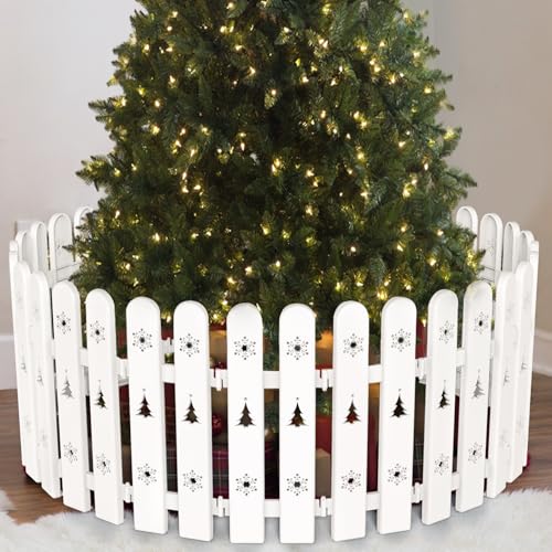 Christmas Tree Fence, 24 PCS White Picket Fence Holiday Decoration Around Artificial Real Xmas...