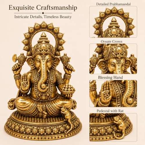 Estatua de Ganesh de latón 3 pulg miniatura 4