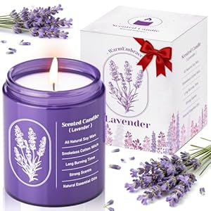 WarmEmbrace Lavender Scented Candles for Women, 7.5 oz Highly -Scented Soy Candle for Home Scented, Birthday Valentines Gifts for Mom & Girlfriend, White Elephant Gifts, Stocking Stuffers
