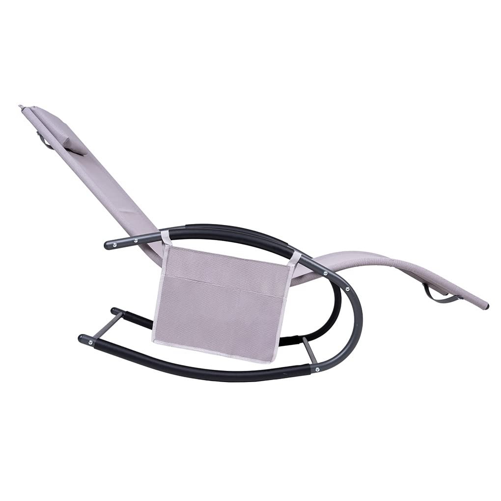 Hortan Lettino Sdraio Prendisole Con Struttura A Dondolo, Seduta Ergonomica, Cuscino Poggiatesta, Telaio In Acciaio E Sacca Portaoggetti Per Arredo Esterno, Giardino, Terrazzo e Piscina