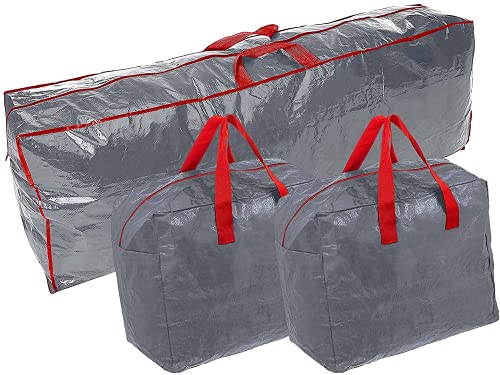 Ram® 3 X GREY Extra Large Christmas Tree Storage Bag With 2 x Christmas Decorations Bag For Baubles, Tinsel, String Lights