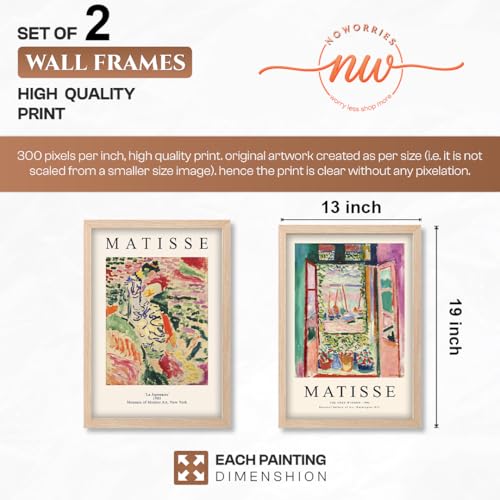 Image of NoWorries Classic Abstract Wall Art Framed Painting Set | Matisse Inspired Modern Art Posters Frame | Premium 300 GSM Paper Print with Synthetic Wooden Frames | Elegant Wall Decor for Living Room, Bedroom, Studio & Office (Set of 2) (NATURAL, ART-2, 13X19INCHES)