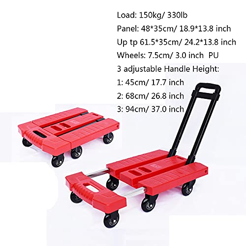 Carro plegable de mano con 6 ruedas y mango ajustable rojo miniatura 4