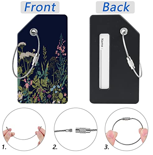 2 luggage tags, (1" smaller than traditional) perfect for quick luggage identification with stainless steel ring and address card for travel and luggage (Flower)4