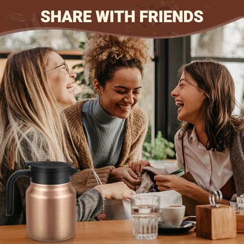 Image of Insulated Coffee Carafe, 34 oz, Keeps Hot for 12H, Copper | Thermal Carafe, One-Hand Pour, Leakproof Lid, Anti-Slip Base for Personal Use