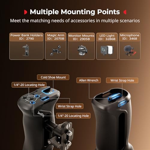 Image of SmallRig Aluminum Camera Side Handle with NATO Clamp, Universal Ergonomic Side Handgrip with 36mm Vertical Adjustment, NATO Rail Included