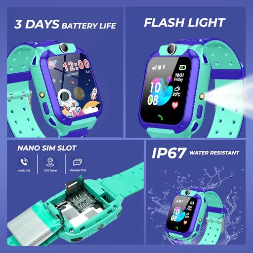Image of GameSir Kids Smartwatch for Boys & Girls, Men & Women, Sim Card Support, Location Tracker /GPS System, Music Player, Camera, Video,Notification, Alarm, Waterproof, Calling Smart Watch-Blue