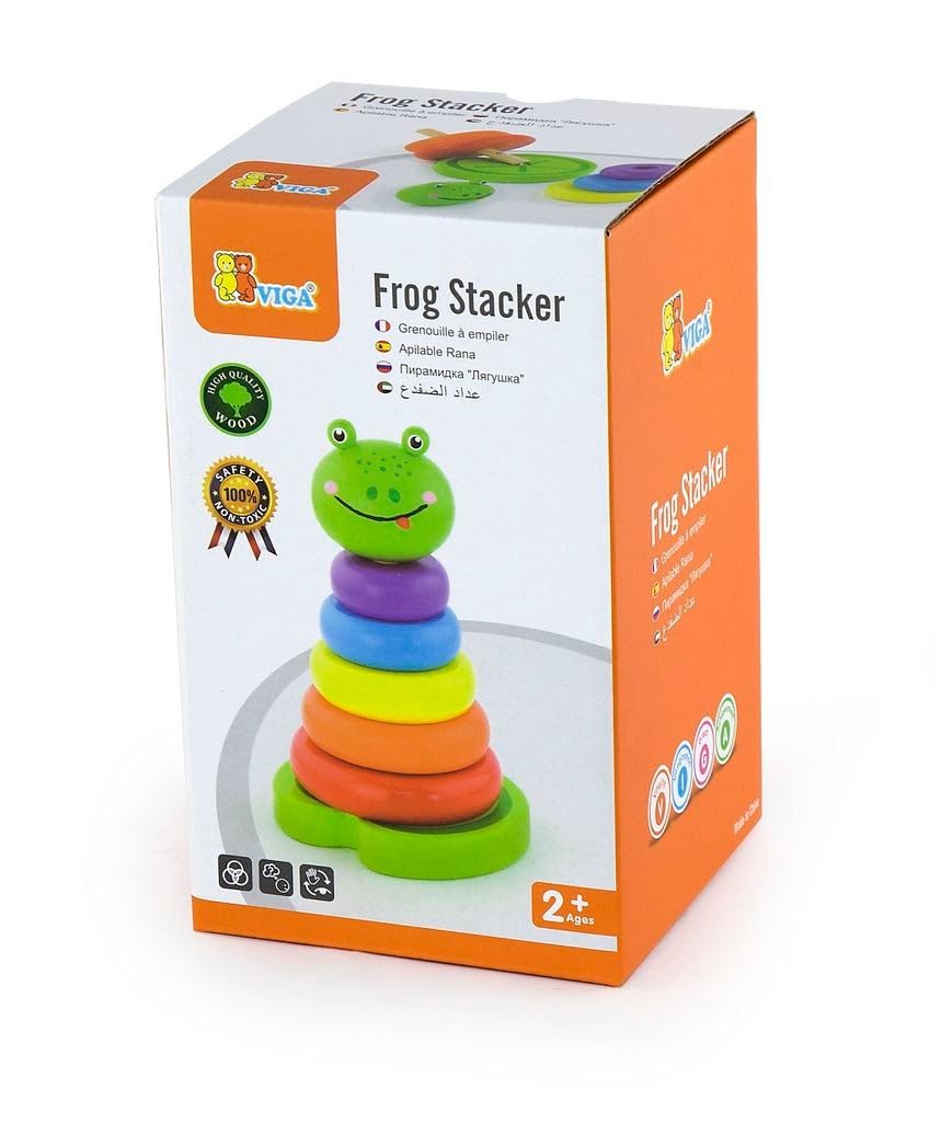 Viga Toys VG50258 Push-Fit Elbow Union Frog Wooden Money Box, Multi-Colour