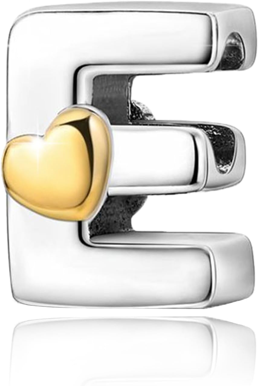 PARCOM S925 Sterling Silver Charms for Bracelets and Necklaces,Letter Charms A-Z for Bracelet Necklace with Golden Heart Initial Beads Pendant Jewelry Bracelets for Women Birthday Ceremony, perfect Valentine's Day gift
