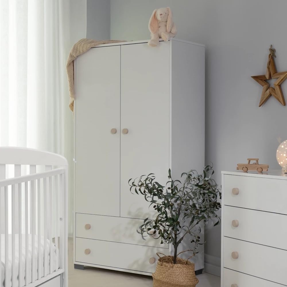 Armadio Cameretta 2 Ante A Chiusura Rallentata 3 Mensole Regolabili 2 Cassetti 95X58X192H CM PRODOTTO IN ITALIA