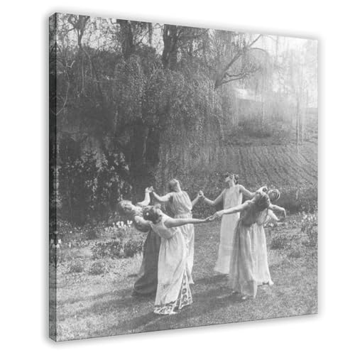 Cercle de sorcières toile noir et blanc 61x61 cm pour décoration murale mystique