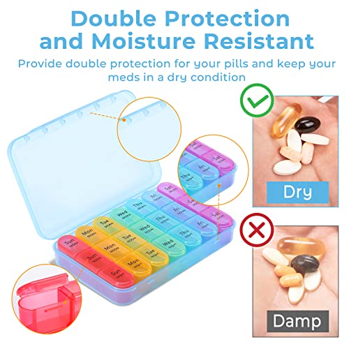 Image of Daviky Pill Organizer Travel, Weekly Pill Organizer 3 Times a Day, Pill Box 7 Day, Pill Cases Organizers 7 Day, Daily Pill Box Organizer, Medicine Organizer to Hold Vitamins and Medication (Blue)