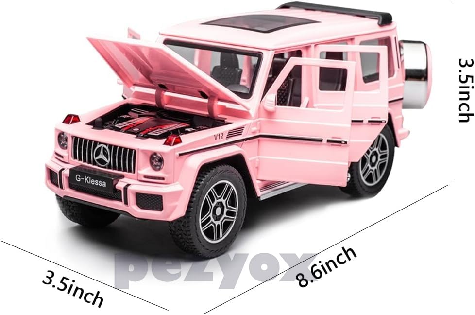 Image of Alloy Metal Car 1:24 AMG G63 G-Klessa Diecast Pullback Toy car with Openable Doors & Light, Music Boys Gifts Toys for Kids (Pink)