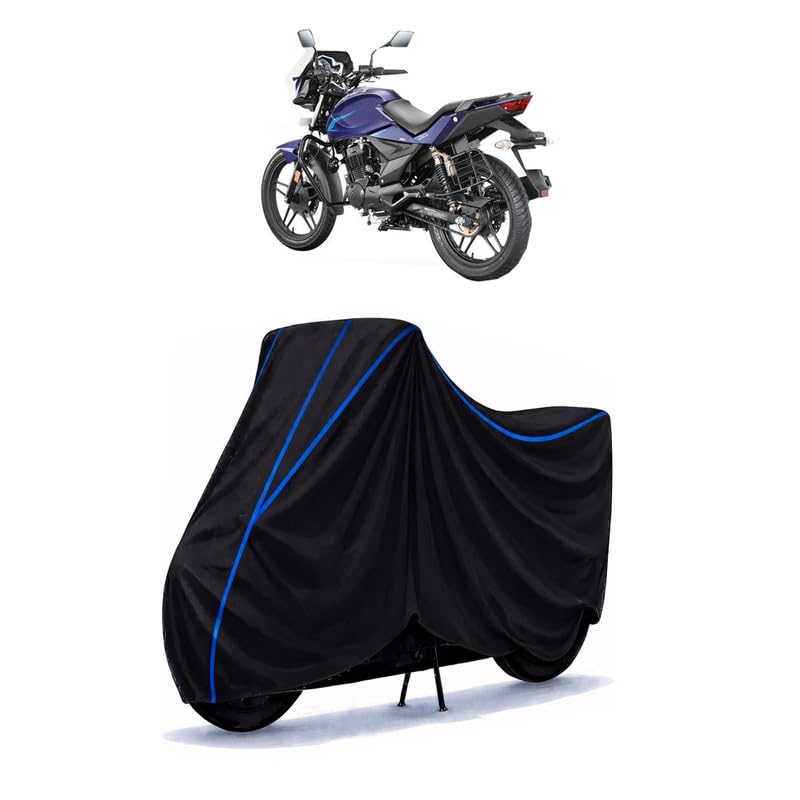 Image of Hero Xtreme 150 Bike Cover Water Resistant Universal Motorcycle Rain | Heavy Duty UV Protection, Dust, Scratch Indoor Outdoor All Weather with Black Blue Piping Elastic