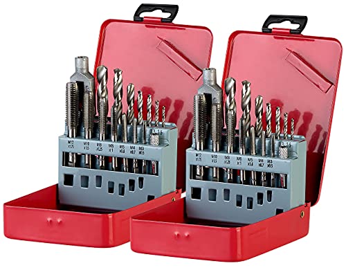 2 boîtes avec 14 forets et 14 tarauds HSS-G pour perceuse et 2 tourne-à-gauche [AGT]