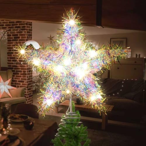 Étoile sommitale élégante pour Sapin de Noël (25x30cm) – 20 LEDs lumière Chaude avec Fil Pet Scintillant et Structure en Fer, décoration de cime de...