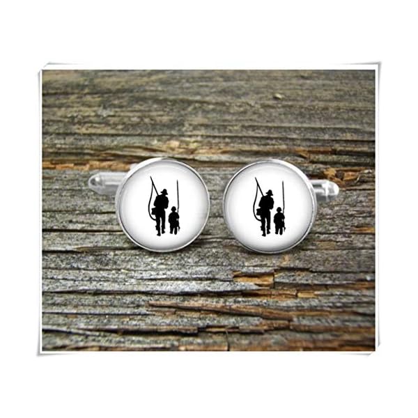 Man Boy Fishing Cufflinks, Fathers Fishing Cufflinks,Man Gift, Dome Glass Ornaments, Pure Hand-Made