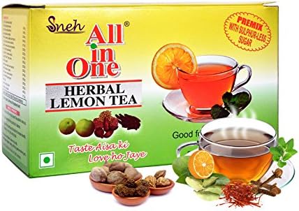 All In One Herbal Lemon Herbal Tea Premix With Sulphur Less Sugar(25 Pouches), 200 Grams, Powder, Balm