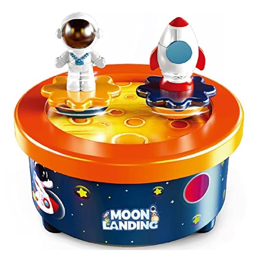 Caja de Música de Baile para Decoración de Tortas, Tema de Aterrizaje en la Luna Espacial. La Melodía es "Fly me to the Moon"