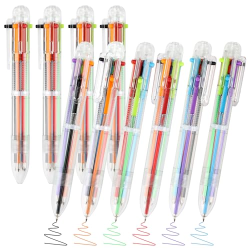 Dacono 10er-Pack 6-In-1 Multicolor-Kugelschreiber - 6 Farbige Druckkugelschreiber für Flüssiges Schreiben - Ideal für zu Hause, In der Schule und Im Büro - für Studenten und Berufstätige