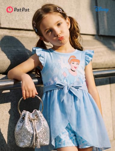 Image of Disney Princess Frozen Elsa Minnie Mouse Stitch Toddler Girl Romper With Skirt Overlay Summer Jumpsuit with Bow 2-6 Years