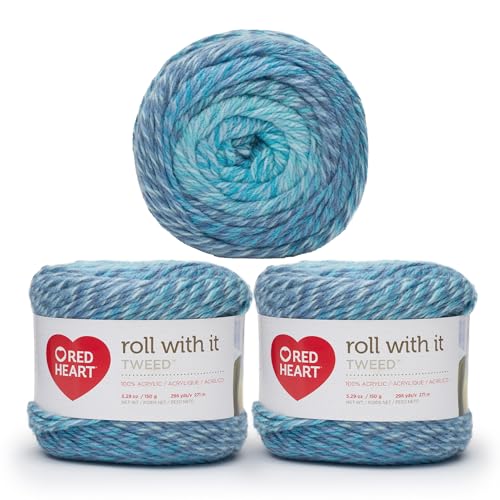 Red Heart Roll with It Tweed Oceanic Yarn - 3 Pack of 150g/5.3oz - Acrylic - 4 Medium (Worsted) - 311 Yards - Knitting/Crochet
