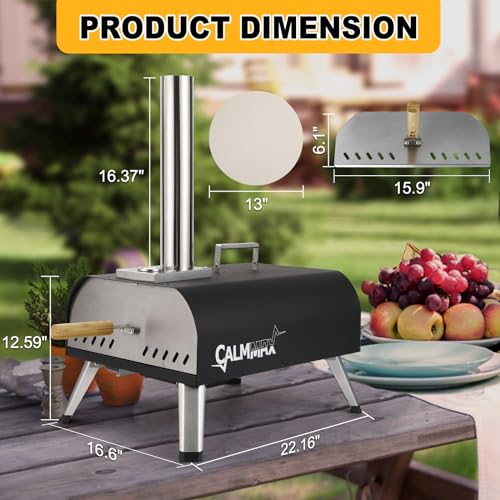 CalmMax 12" Pizza Oven Outdoor with 360° Auto Rotating Stone Wood Fired