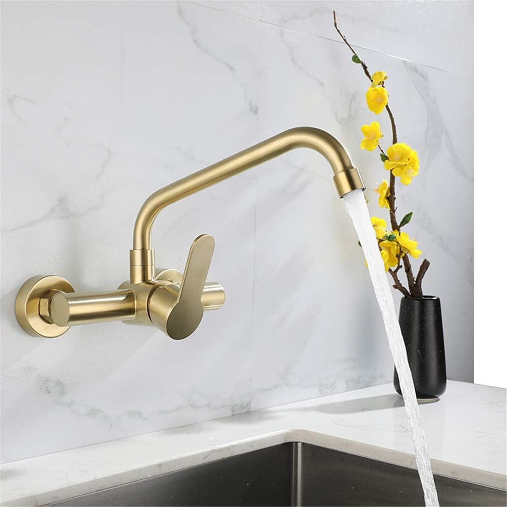 lamp Brushed Gold Kitchen Faucet Swivel Pot Filler Tap Wall Mounted Hot and Cold Sink Rotate Spout Stainless Steel(Gold) lamp