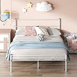 Zinus Geraldine 12 inch White Metal Platform Bed Frame with Headboard and Footboard/Premium Steel Slat Support/Mattress Foundation, Twin