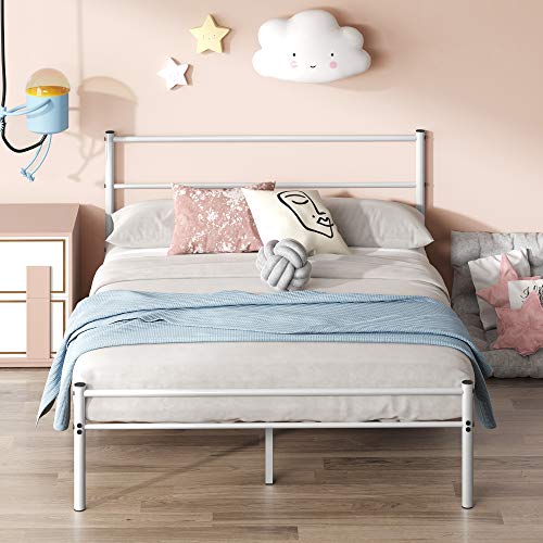 Zinus Geraldine 12 inch White Metal Platform Bed Frame with Headboard and Footboard / Premium Steel Slat Support / Mattress Foundation, Twin