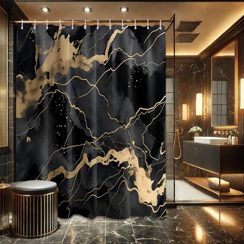 Lvetong Black and Gold Marble Shower Curtain, 72x72 in, Masculine