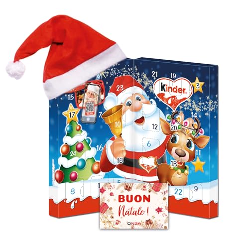 Onza Calendario Avvento 2024 Cioccolato Kinder Bueno Libro. Regalo Originale per Natale con Cioccolatini Kinder Mini Eggs, Kinder Love Mini. Include Biglietto di Auguri Natalizio. 113 gramm