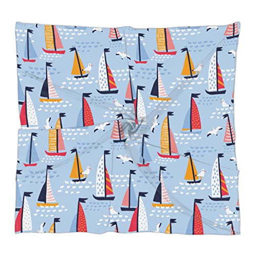 Seagull Sailboat Square Silk Hair Scarf for Women, Lightweight Summer Head Scarf for Girls Wedding Travel Yoga Handkerchief Shawl Sunscreen Scarves Hair Accessories 23.6 Inches