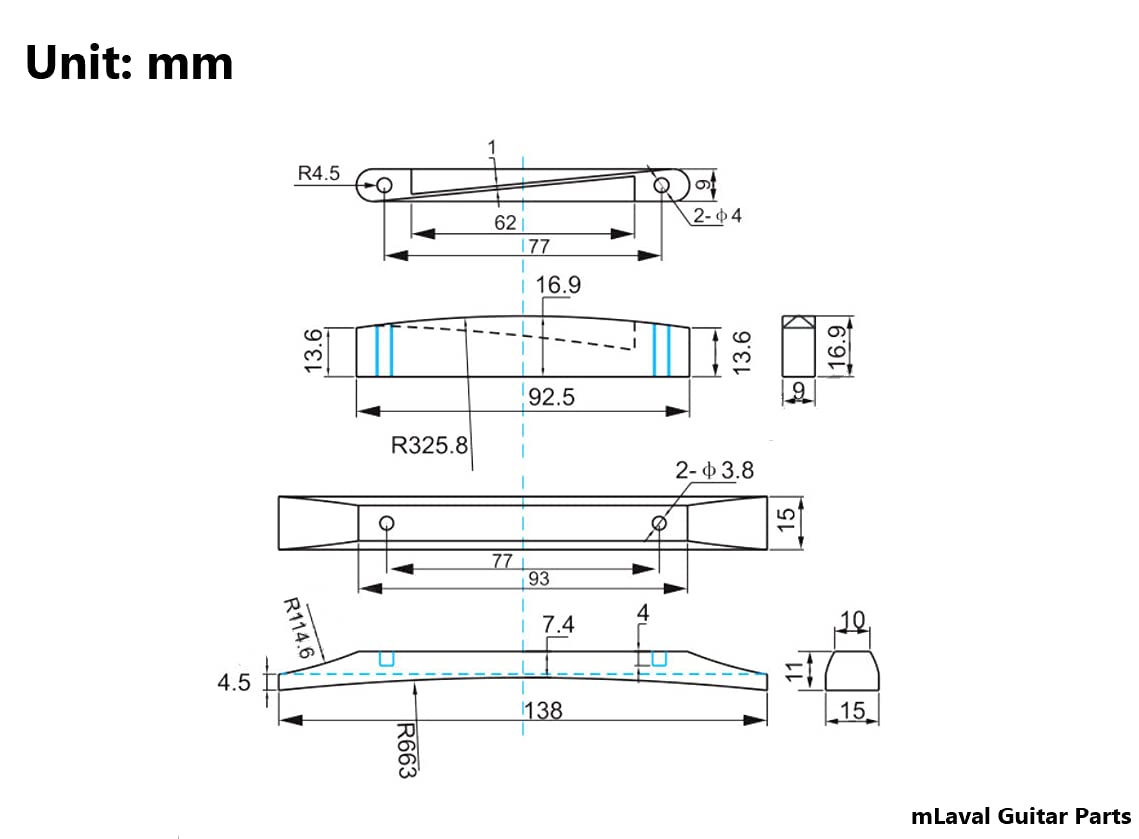 Chrome Wraparound Guitar Bridge Set with Steel Studs