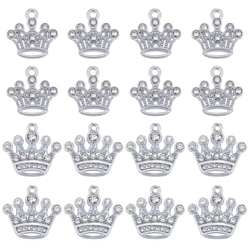 SUNNYCLUE 1 Box 40Pcs Crown Charms Silver Tiara Charm Bulk Vintage Alloy Rhinestone Mini Princess Queen Crown Charms for Jewellery Making Charms Earrings Bracelet Necklace DIY Crafts Valentine's Gifts