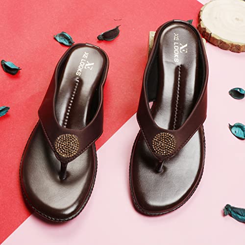 Image of XE Looks Synthetic Leather Comfortable Flats for Women (Black /Beige /Brown /Cherry)