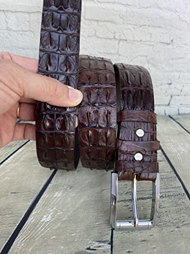 Genuine Black and Brown crocodile Hornback leather Belts buckle for men, real Alligator Men's belt, strap width 1.57"=4cm2