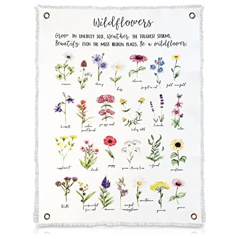 Botanical Inspirational Wall Art Flower Poster - 18” x 24” Cotton Canvas Wildflower Fabric Wall Hangings | Rustic & Farmhouse Style Watercolor Floral Art for School | Bedroom Decor for Women Cover