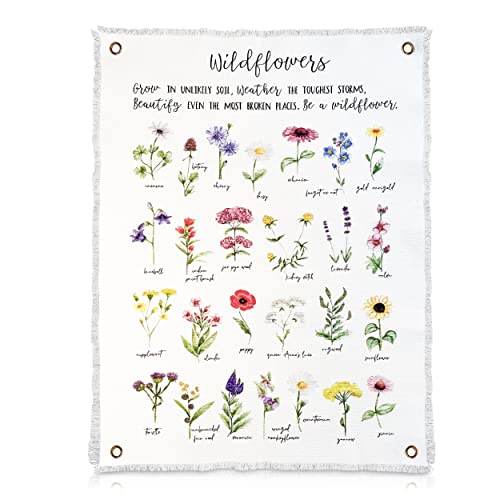 Image of Botanical Inspirational Wall Art Flower Poster - 18” x 24” Cotton Canvas Wildflower Fabric Wall Hangings | Rustic & Farmhouse Style Watercolor Floral Art for School | Bedroom Decor for Women