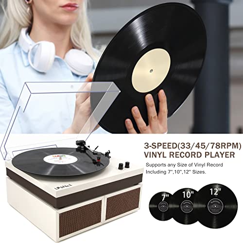 LP&No.1 Wireless Turntable with Stereo Bookshelf Speakers, Retro Record Player with Wireless Playback, 3 Speed Belt-Drive Vintage Turntable with Auto Off, Milk White - Les Beatles, Paul McCartney, John Lennon, RIngo Starr, George Harrison LP&No.1 Wireless Turntable with Stereo Bookshelf Speakers, Retro Record Player with Wireless Playback, 3 Speed Belt-Drive Vintage Turntable with Auto Off, Milk White – Image 4