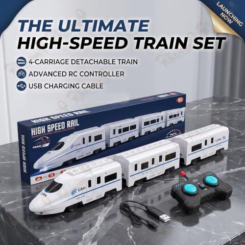 Image of The Little Ones Remote Control Train Set - RC Toy Train with Track Set for Kids Boys & Girls Train Set Toys with Light Sound & Spray Flashing Light, DIY Educational Track Set Gifts [Speedy Rail]