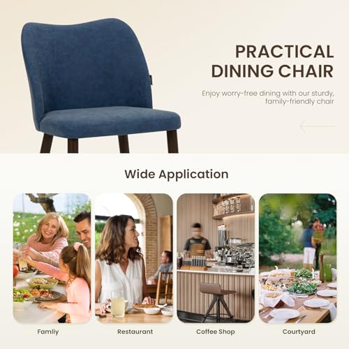 Image of Wooden Dining Chairs Set of 4, Upholstered Kitchen Dining Room Chair, Modern Farmhouse Dinner Chair for Restaurant & Cafe, Blue