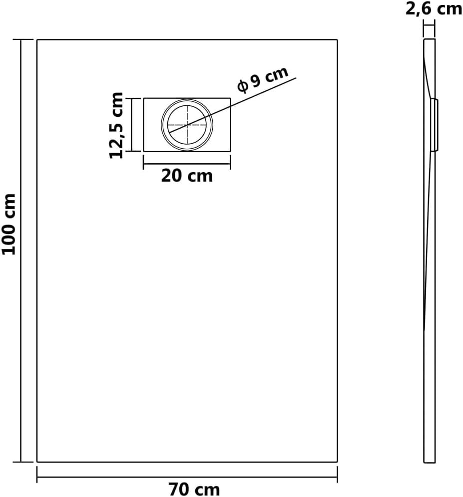 Technical drawing of vidaXL SMC Shower Base Tray with dimensions
