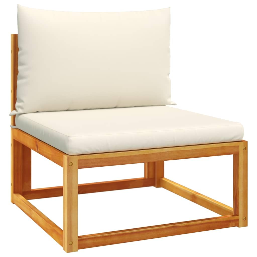 Sofa ogrodowa bez podłokietników z poduszkami modułowa drewno akacjowe rattan PE czarny kremowy taras balkon meble ogrodowe zestaw wypoczynkowy zmywalny pokrowiec
